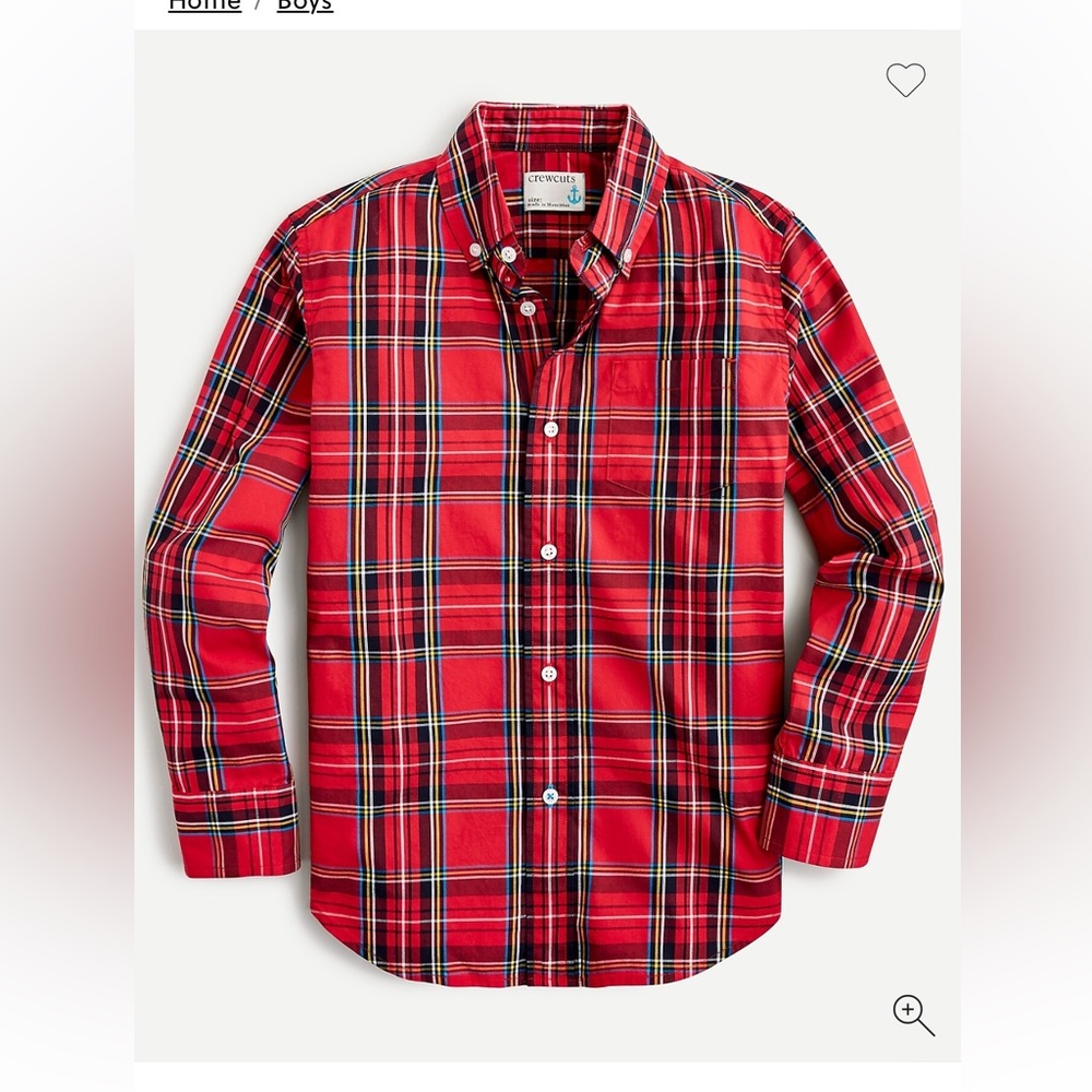 J. Crew Crewcuts boys red plaid tartan long sleeve shirt age 12